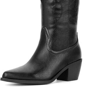 Women's Black Cowboy Boots for Wide Calf Rhinestone High Western Knee Tall Boots